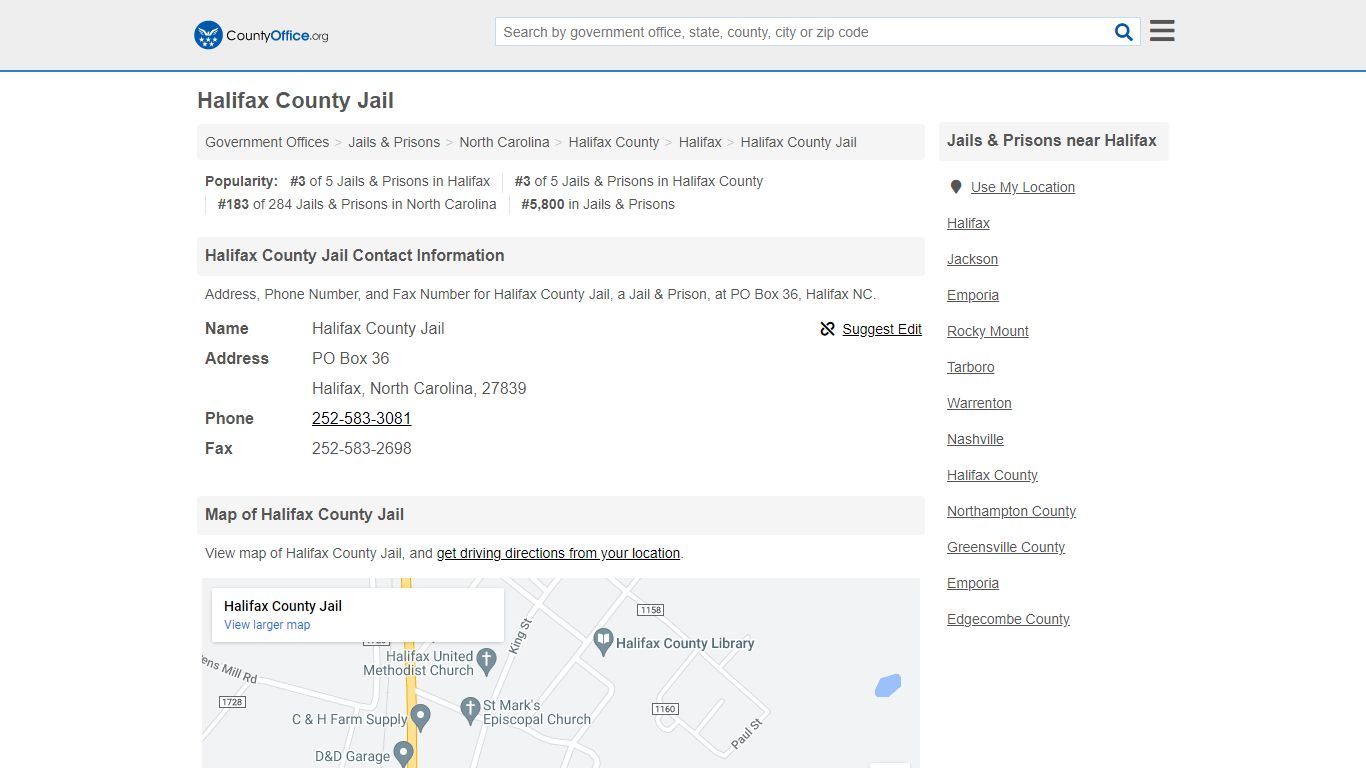Halifax County Jail - Halifax, NC (Address, Phone, and Fax)